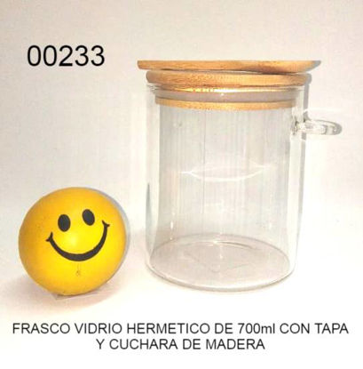 Imagen de FRASCO VIDRIO HERMETICO 700ML TAPA Y CUCHARA MADERA 9.24